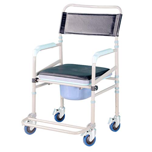 HHJJ Deluxe Silla de Ruedas eléctrica WC Cómoda de la cabecera del Asiento for IR al baño/Ducha Silla con cojín Acolchado manijas reposapiés Antideslizantes y Cubo de baño Soporte