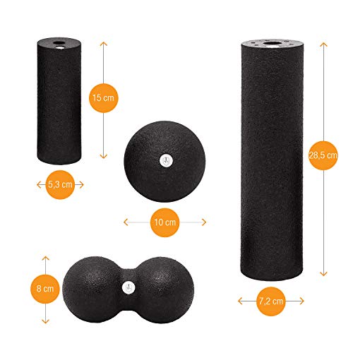 High Pulse® Juego de fascia - Incl. 1 pelotas de fascia, 2 mini rollo de fascia, 1 bola doble y póster de ejercicios, para un masaje preciso y profundo de la fascia y la regeneración de los músculos