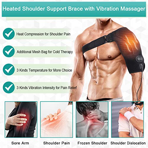 Hombro Apoyo, Almohadilla de Hombro con Calefacción Ajustable con Terapia de frío y Calor para Manguito Rotador, Hombro Congelado, Dislocación del Hombro o Alivio del Dolor Muscular, Unisex