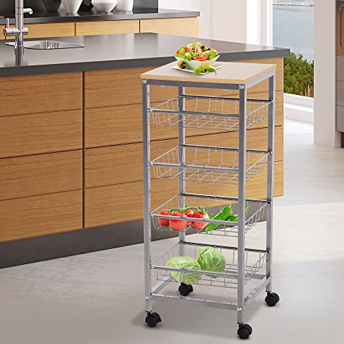 HOMCOM Carro Múltiusos de Cocina Baño con Ruedas 5 Niveles Carrito de Servicio Isla de Cocina Carrito Auxiliar Verdulero Frutero 36.5x36.5x89cm Carga 20kg