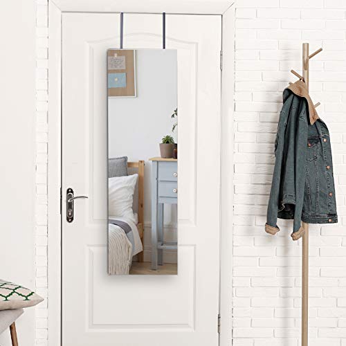 HOMCOM Espejo Joyero Colgante de Pared o Puerta con LED 5 Estantes 2 Cajones Pequeños Espejo Armario Montado con Cerradura 37x120x10cm