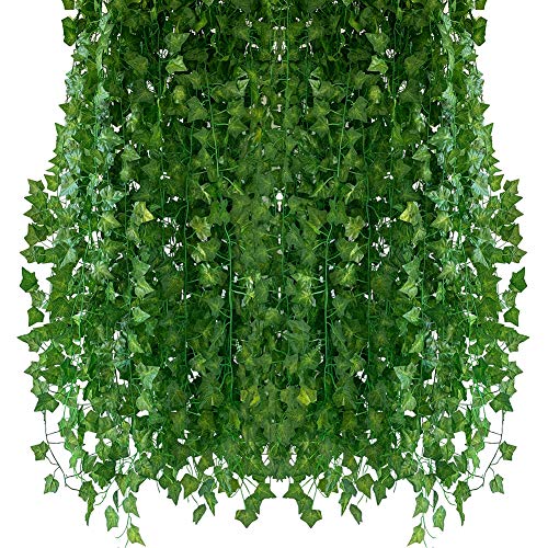 Homvik Plantas Hiedras Enredaderas Artificiales 24Pcsx2.4m Plantas Colgantes Artificiales Guirnalda para Decoración Exterior Boda Hogar Seto Jardín Escalera Ventana Balcón Valla Mesa Fiesta Interior