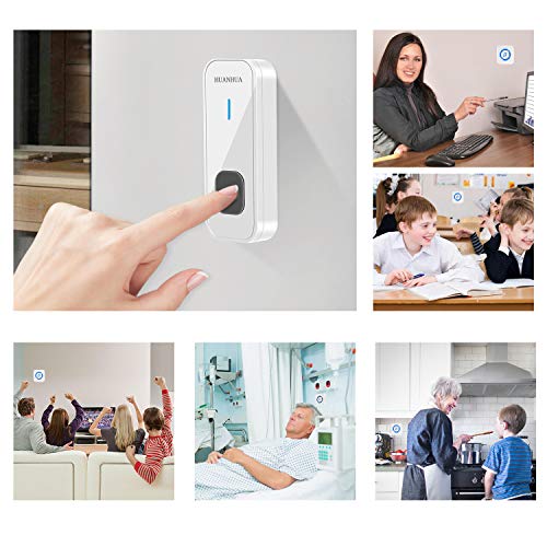 HUANHUA - Timbre inalámbrico IP55 impermeable con 1 receptor de timbre de 300 m, 55 campanas, volumen de 5 niveles y luz para familia, hotel, hospital o fábrica