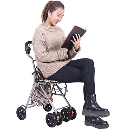 HYYQG Andador de Cuatro Ruedas con Asiento, Dispositivo de Asistencia para Caminar Ayuda de Apoyo Liviana para Ancianos discapacitados y Mamá papá Abuelo, Silver