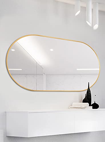 ilifehome Espejo de tocador de baño Moderno, Espejo de Pared Ovalado con Marco de Aluminio para Salon, Entrada, Espejo pequeño de Cuerpo Entero (Color : Gold, Size : 40x60cm/16x24in)