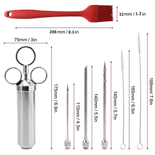 JasCherry Jeringas de Cocina, Jeringa Marinar 60ml con 3 Agujas, Inyectadora para Carne de Acero Inoxidable 304, Jeringa de Especias con Cepillo de Limpieza para Carne Pollo Pastel de Ternera