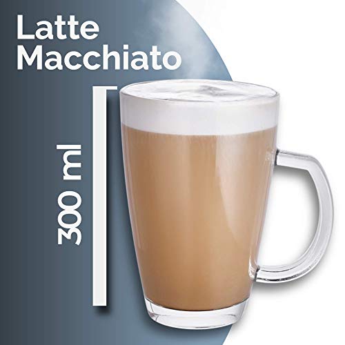 Juego de 6 Vasos para Latte Macchiato de Cristal con Asa - Con 6 Cucharas - 300ml - Mantienen el Cafe Caliente
