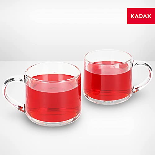 KADAX Juego de 6 vasos de té, vasos con asa, 350 ml, vasos de cristal grueso, vasos para té, café, agua, zumo, capuchino, té helado, café, vasos de cristal