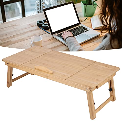 KASD Mesa elevadora Plegable, Mesa de bambú para computadora portátil Esquinas de Mesa anticolisión Mesa Plegable para sobre una Cama o sofá para Leer, estudiar o Trabajar cómodamente