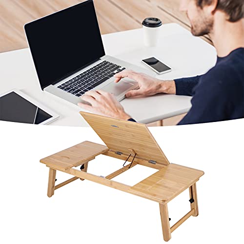 KASD Mesa elevadora Plegable, Mesa de bambú para computadora portátil Esquinas de Mesa anticolisión Mesa Plegable para sobre una Cama o sofá para Leer, estudiar o Trabajar cómodamente