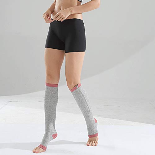 Katigan Medias de CompresióN CalcetíN de CompresióN con Cremallera de Nylon Pierna Soporte de Rodilla Punta Abierta Que Evita Las Venas Varicosas Calcetines EláSticos (Color) L/XL