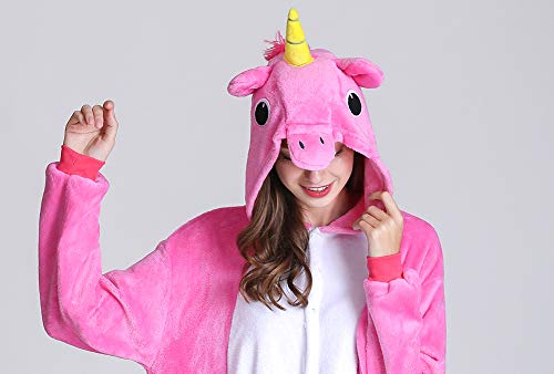 Kimpola Unicornio Pijamas de una Pieza para Unisexo Adulto Niños Cálido Interiores Tela de Franela Estilo de Dibujos Disfraces Animados Camisones Ropa de Dormir Halloween Cosplay Carnaval Navidad