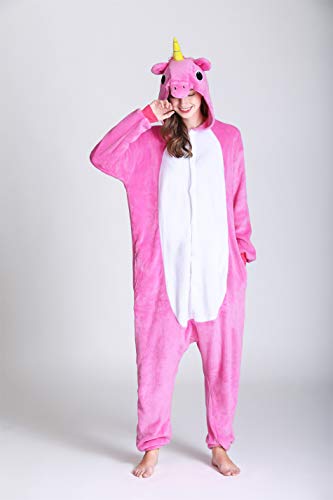 Kimpola Unicornio Pijamas de una Pieza para Unisexo Adulto Niños Cálido Interiores Tela de Franela Estilo de Dibujos Disfraces Animados Camisones Ropa de Dormir Halloween Cosplay Carnaval Navidad