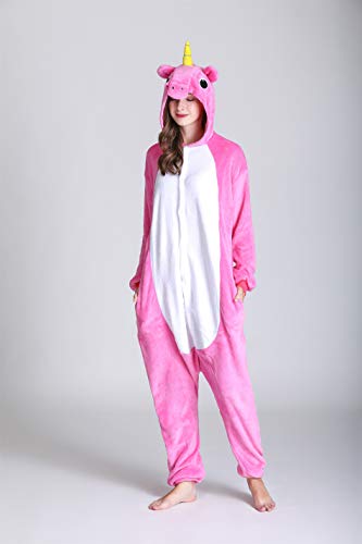 Kimpola Unicornio Pijamas de una Pieza para Unisexo Adulto Niños Cálido Interiores Tela de Franela Estilo de Dibujos Disfraces Animados Camisones Ropa de Dormir Halloween Cosplay Carnaval Navidad