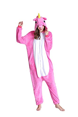 Kimpola Unicornio Pijamas de una Pieza para Unisexo Adulto Niños Cálido Interiores Tela de Franela Estilo de Dibujos Disfraces Animados Camisones Ropa de Dormir Halloween Cosplay Carnaval Navidad
