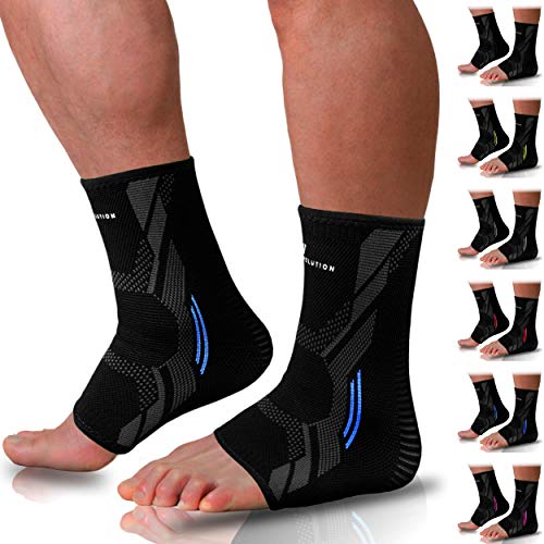 KINETIC EVOLUTION Tobillera para hombre y mujer, 2 unidades, antideslizante, tobillera transpirable, vendaje de compresión, vendaje para el tobillo, vendaje deportivo para fútbol (M, azul)