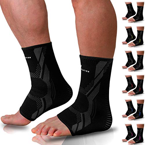 KINETIC EVOLUTION Tobillera para hombre y mujer, 2 unidades, antideslizante, tobillera transpirable, vendaje de compresión, vendaje para el tobillo, vendaje deportivo para fútbol (XL, negro)