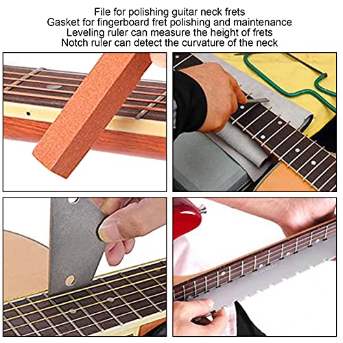 Kit de Mantenimiento de Instrumentos de Cuerda, Kit de Mantenimiento de Guitarra Herramientas de Reparación de Pulido de Trastes de Guitarra Varias Piezas Finas para Proteger el Diapasón de