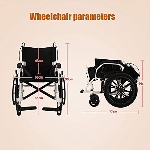 ksamwjf Silla de Ruedas Plegable Liviana autopropulsada Manual, Silla de Ruedas Conveniente Plegable de Acero al Carbono de 20 Pulgadas, con Frenos Dobles y Fe Ajustable