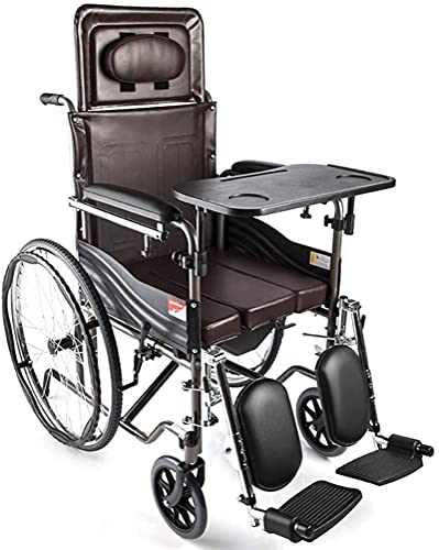 ksamwjf Silla de Ruedas reclinable, Silla de Ruedas Conveniente Plegable autopropulsada, Orinal de 24 Pulgadas, Marco Ajustable para piernas, Apto para Personas Mayores discapacitadas
