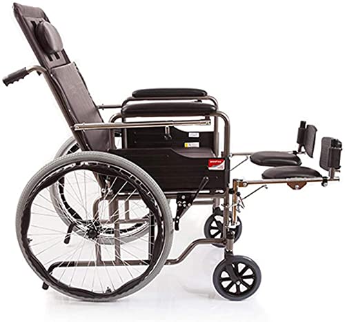 ksamwjf Silla de Ruedas reclinable, Silla de Ruedas Conveniente Plegable autopropulsada, Orinal de 24 Pulgadas, Marco Ajustable para piernas, Apto para Personas Mayores discapacitadas