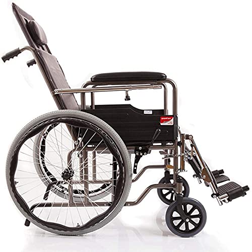 ksamwjf Silla de Ruedas reclinable, Silla de Ruedas Conveniente Plegable autopropulsada, Orinal de 24 Pulgadas, Marco Ajustable para piernas, Apto para Personas Mayores discapacitadas