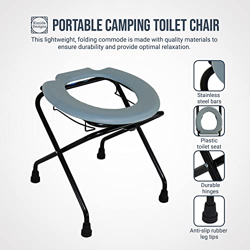 Kunida Designs Cómoda de cabecera con Cubo extraíble - Cómoda de Inodoro Plegable Ligera para Acampar - Silla de Inodoro médica para Personas Mayores