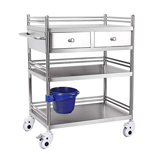 lcc Carro médico Carro de Tratamiento Acero Inoxidable Mesa de Instrumental con cajones, 3 Capas de Tratamiento para el Cuidado del Carro, ensamble el Carrito quirúrgico, Medicina de Rescate