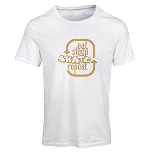 lepni.me Camiseta Mujer Comer, Dormir, Patinar, Repetir - Accesorios de Patinadores Profesionales, Ropa de Patinaje (Large Blanco Oro)