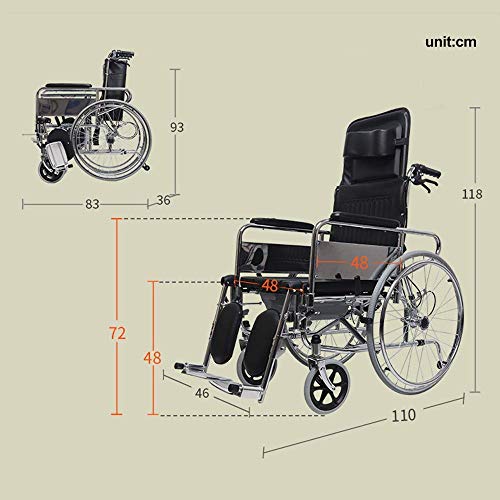 LHQ-HQ Discapacitados en Silla de Ruedas Completo de Mentira Alta Back Light Transporte Silla Plegable portátil de Viaje Llevar Ancianos discapacitados con la Carretilla Compatible with IR al baño