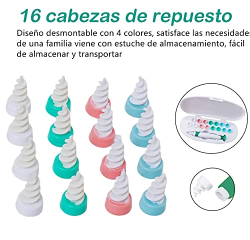 Limpiador de Oídos verde, Q Grips Limpia Oídos con Ventosa Kit de herramientas para limpieza de oídos con 16 Puntas Lavables para niños y adultos Todo tu Familia
