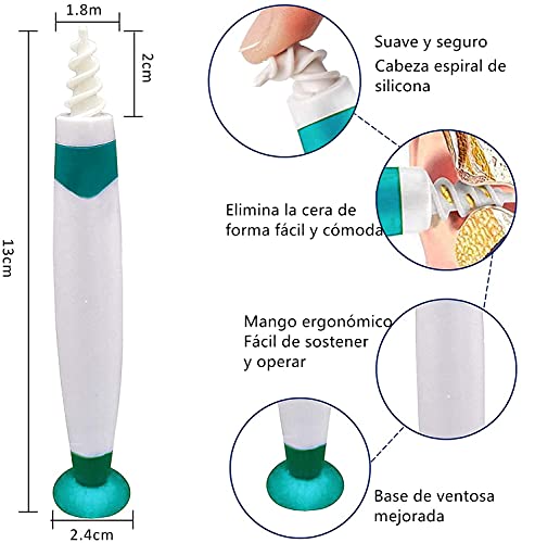 Limpiador de Oídos verde, Q Grips Limpia Oídos con Ventosa Kit de herramientas para limpieza de oídos con 16 Puntas Lavables para niños y adultos Todo tu Familia