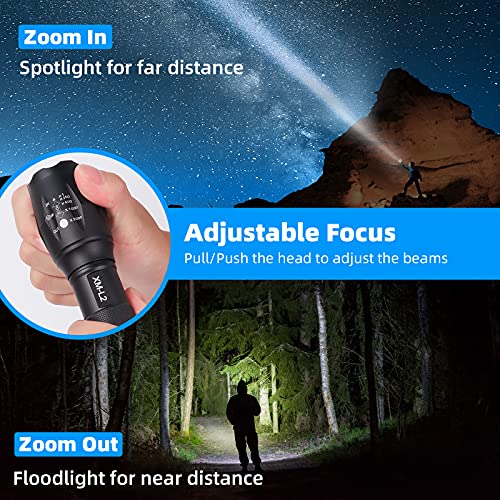 Linterna LED Alta Potencia, 2000 Lúmenes Potentes Táctica Militar Recargable Linterna de Mano, 5 Modos Zoomable Impermeable Antorcha con 18650 Batería para Camping Ciclismo Emergencia