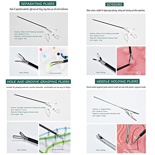 LiRuiPengBJ Kit Simulador Cirugía Laparoscópica, Caja Entrenamiento Portátil con Luz, 4 Instrumentos Quirúrgicos & 9 Módulos Formación y Endoscopio 3D (Size : 0degree)