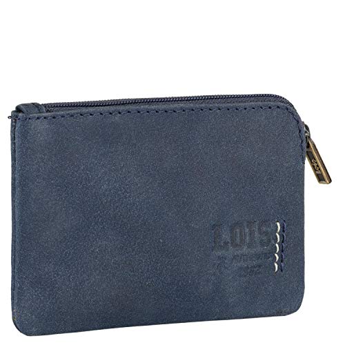 Lois - Monedero Hombre de Cuero Piel Genuina Pequeño de Marca LOIS. Llavero de Piel. Monedas Llaves Billetes Tarjetas DNI. Protección Seguridad Antiescaneo RFID. 202802, Color Marino
