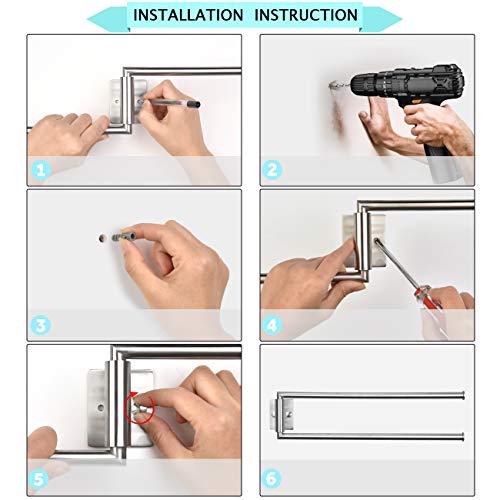 Lolypot Toallero Doble de Acero Inoxidable 304, Dos Brazos, Estante de Pared de 35 cm, Soporte de Pared de 2 Barras, para baño y Cocina (Plateado Cepillado)