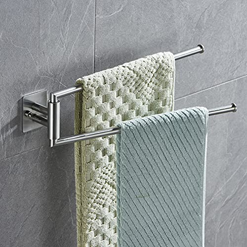Lolypot Toallero Doble de Acero Inoxidable 304, Dos Brazos, Estante de Pared de 35 cm, Soporte de Pared de 2 Barras, para baño y Cocina (Plateado Cepillado)