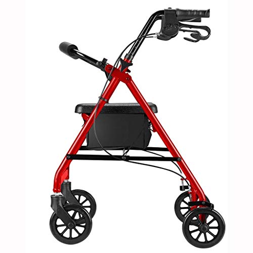 LXDDJZXQ Andador para Ancianos Walker, Carro de Compras Plegable de Aluminio for Caminar, Ayuda for Caminar, Andador, Carretilla con Asiento y Freno de Mano for Ancianos (Color : Red)