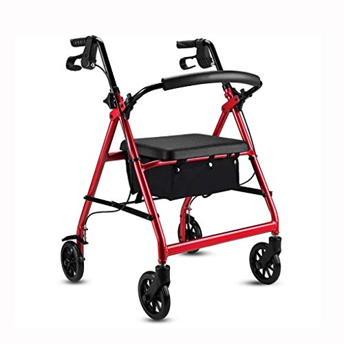 LXDDJZXQ Andador para Ancianos Walker, Carro de Compras Plegable de Aluminio for Caminar, Ayuda for Caminar, Andador, Carretilla con Asiento y Freno de Mano for Ancianos (Color : Red)