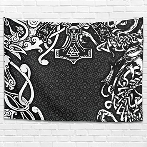 Magiböes Tapisseries - Esterilla de yoga (100 x 150 cm), diseño de martillo vikingo, color blanco
