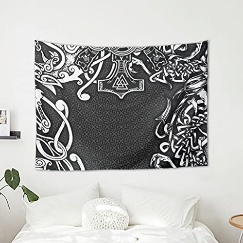 Magiböes Tapisseries - Esterilla de yoga (100 x 150 cm), diseño de martillo vikingo, color blanco