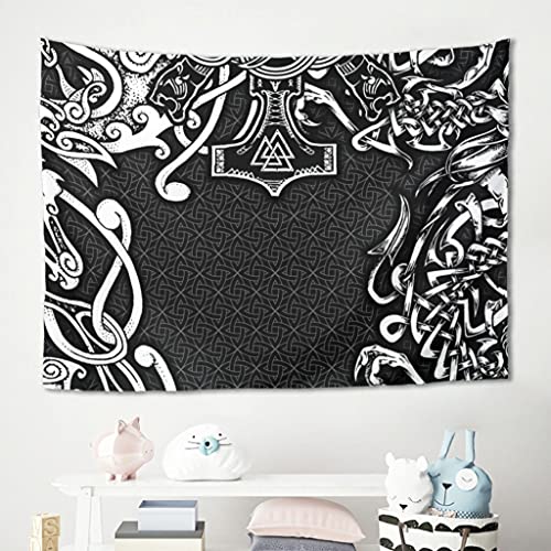 Magiböes Tapisseries - Esterilla de yoga (100 x 150 cm), diseño de martillo vikingo, color blanco