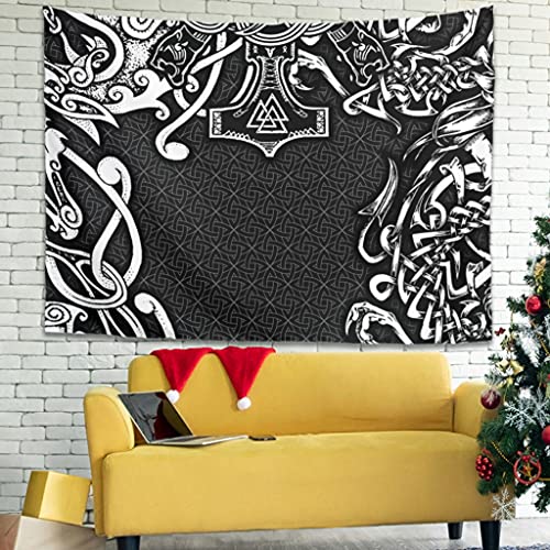 Magiböes Tapisseries - Esterilla de yoga (100 x 150 cm), diseño de martillo vikingo, color blanco