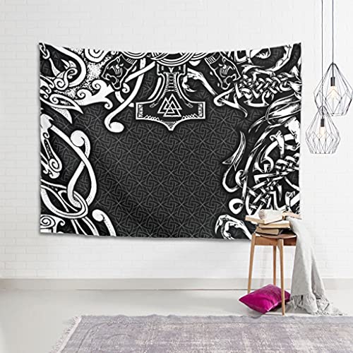 Magiböes Tapisseries - Esterilla de yoga (100 x 150 cm), diseño de martillo vikingo, color blanco