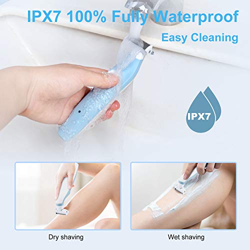 Maquinilla de afeitar eléctrica para mujer, recortadora de bikini, recortadora de vello corporal en seco y húmedo, recargable, inalámbrica, sin dolor, para cara, cuerpo, axilas, piernas (Azul)