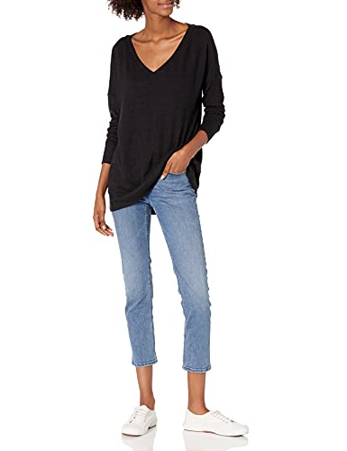 Marca Amazon - Daily Ritual - Jersey cómodo de punto con hombros caídos y cuello de pico para mujer, Negro, US M (EU M - L)