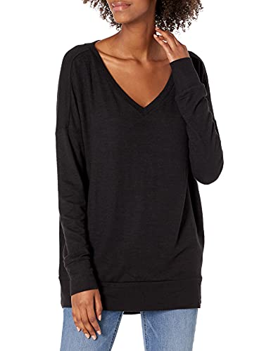 Marca Amazon - Daily Ritual - Jersey cómodo de punto con hombros caídos y cuello de pico para mujer, Negro, US M (EU M - L)