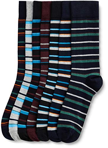 Marca Amazon - find. Calcetines por Media Pierna de Algodón Hombre, Pack de 7, Multicolor (Autumn Stripe), 44-47 EU, Label: 10-12 UK