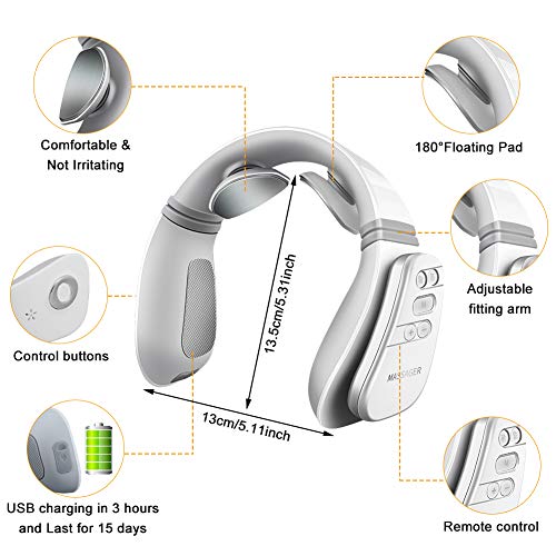 Masajeador de Cuello, Masajeador Cervical Pulso Inalámbrico con de Calefacción,masajeador de cuello Electromagnético Inteligente con 3 Modos y 18 Niveles para el Hogar,la Oficina,Viajes