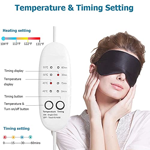 Máscara de Ojos de Seda, PJYU Máscara de Ojos Calentada para Ojos Secos y Tratamiento de Blefaritis, Compresa de Ojos Caliente para Fatiga Ocular, Alivio MGD y Orzuelos (Negro)
